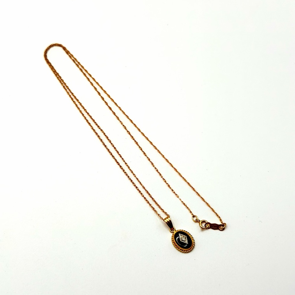 Vintage 14K Solid Gold Black Onyx Diamond Pendant Necklace 18” *Signed Carla* - Picture 8 of 16